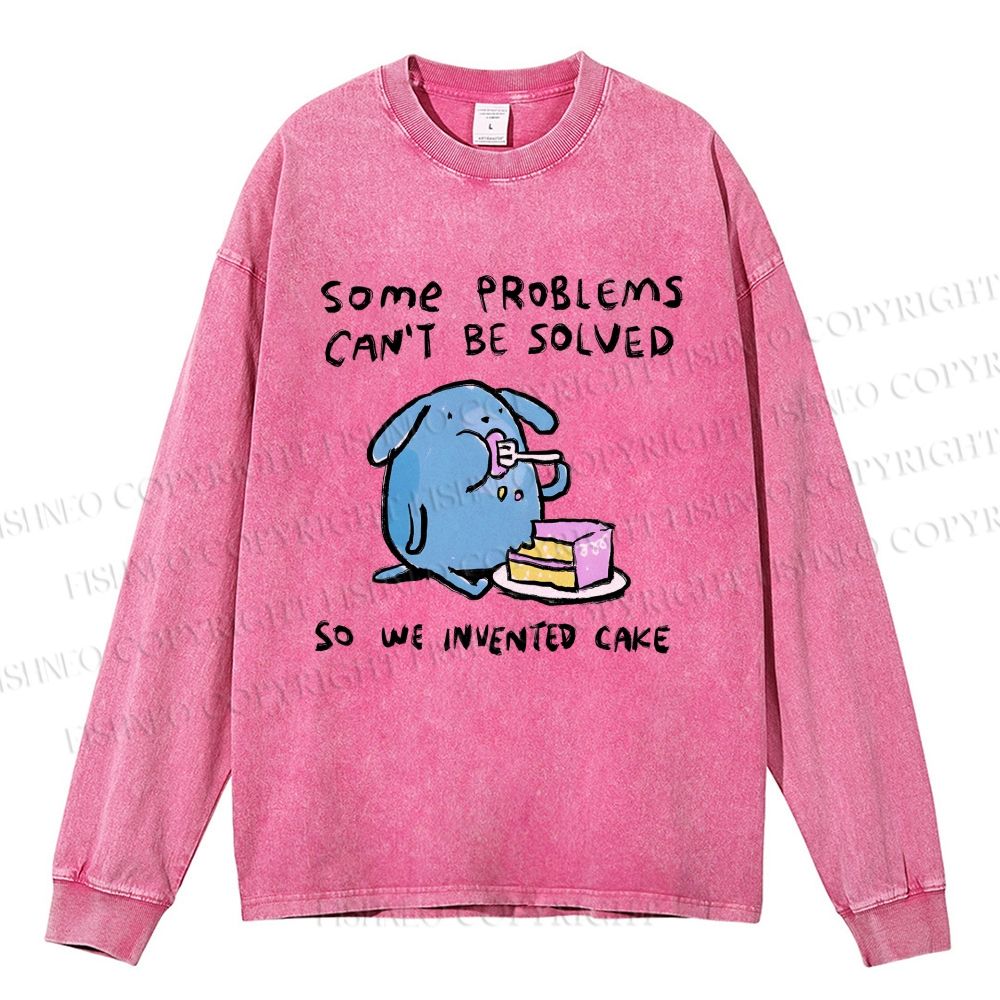 Unisex Casual Washed We Invented Cakes Printed Long Sleeve T-shirt