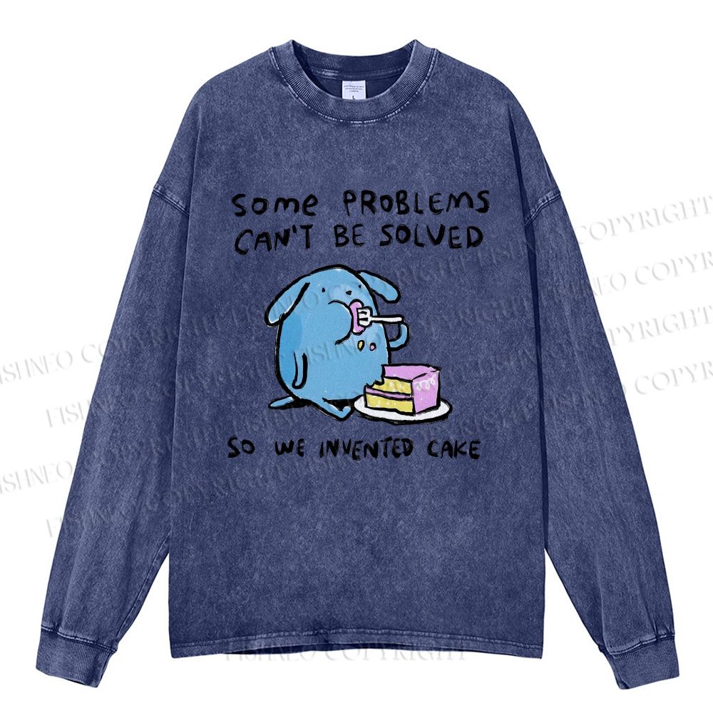 Unisex Casual Washed We Invented Cakes Printed Long Sleeve T-shirt