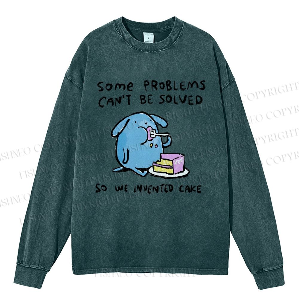 Unisex Casual Washed We Invented Cakes Printed Long Sleeve T-shirt