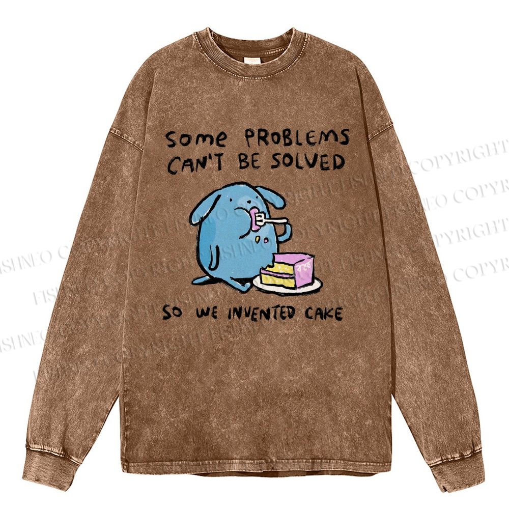 Unisex Casual Washed We Invented Cakes Printed Long Sleeve T-shirt