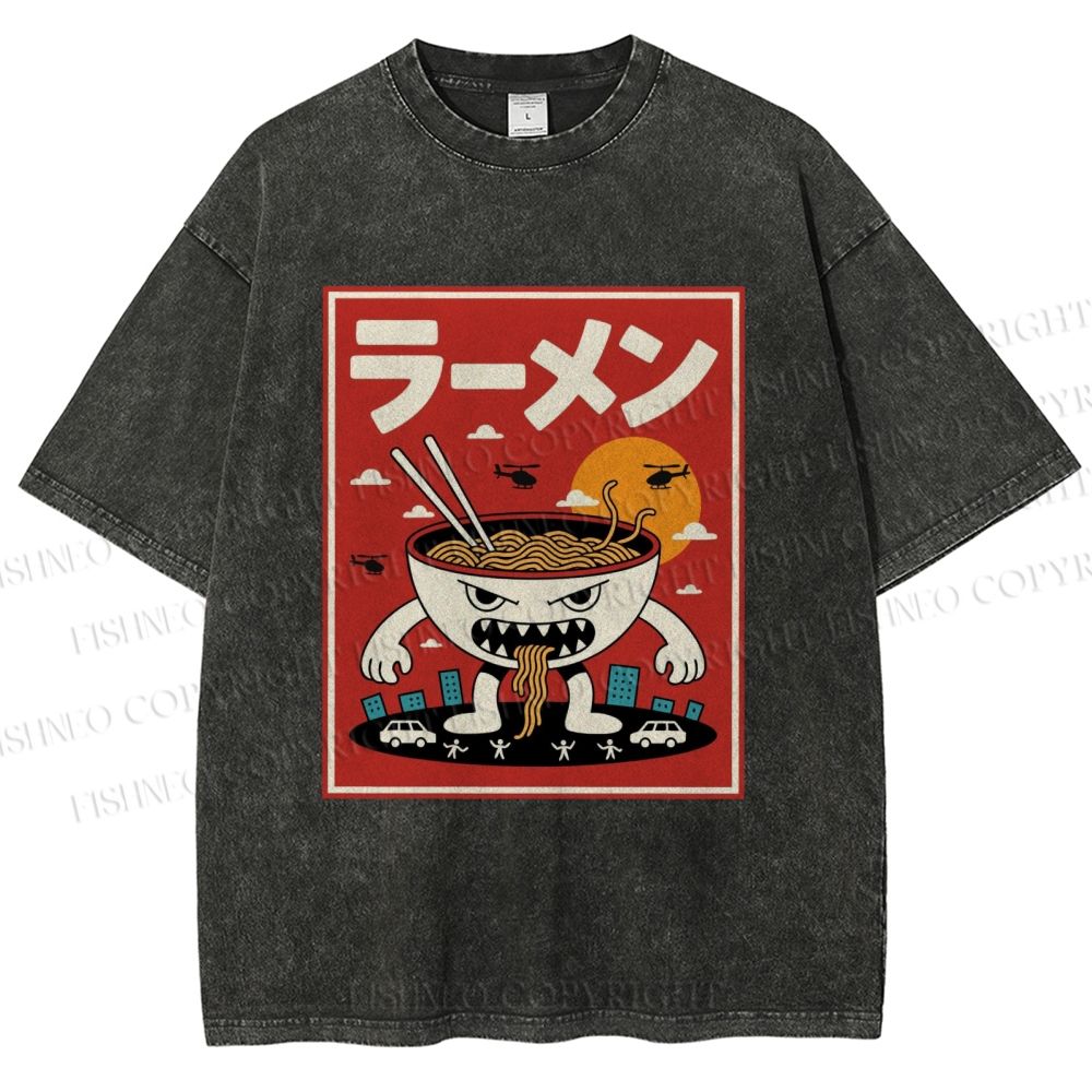 Unisex Ramen Printed Printed Washed Tee