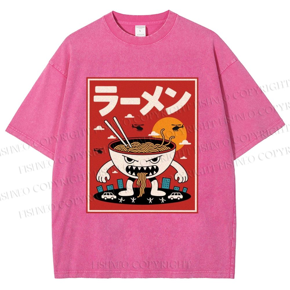 Unisex Ramen Printed Printed Washed Tee