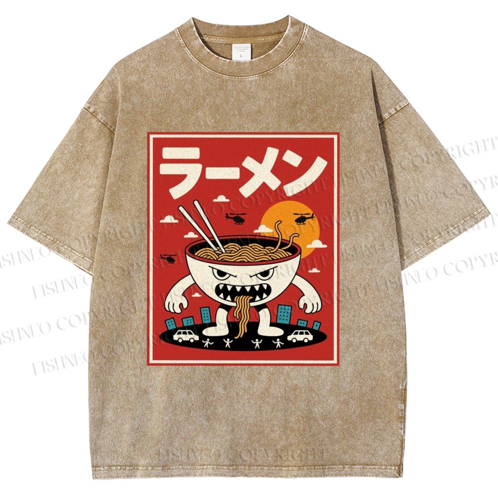 Unisex Ramen Printed Printed Washed Tee