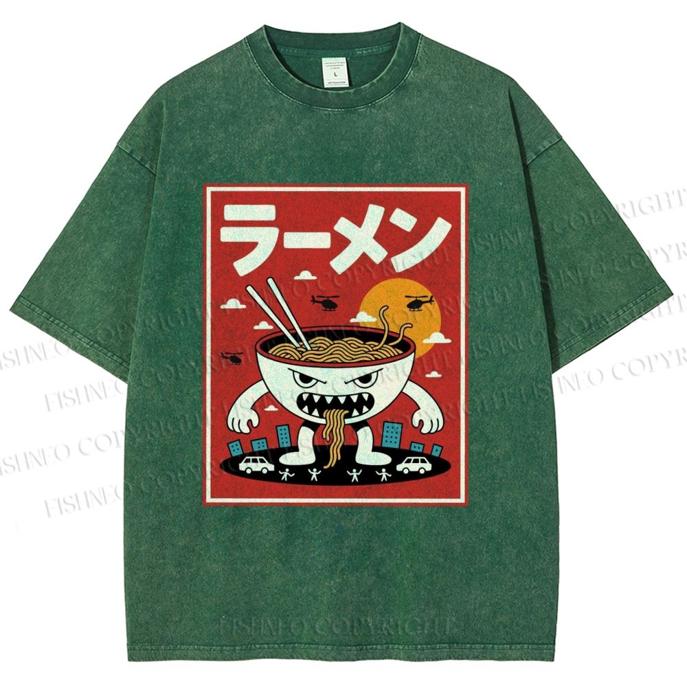 Unisex Ramen Printed Printed Washed Tee