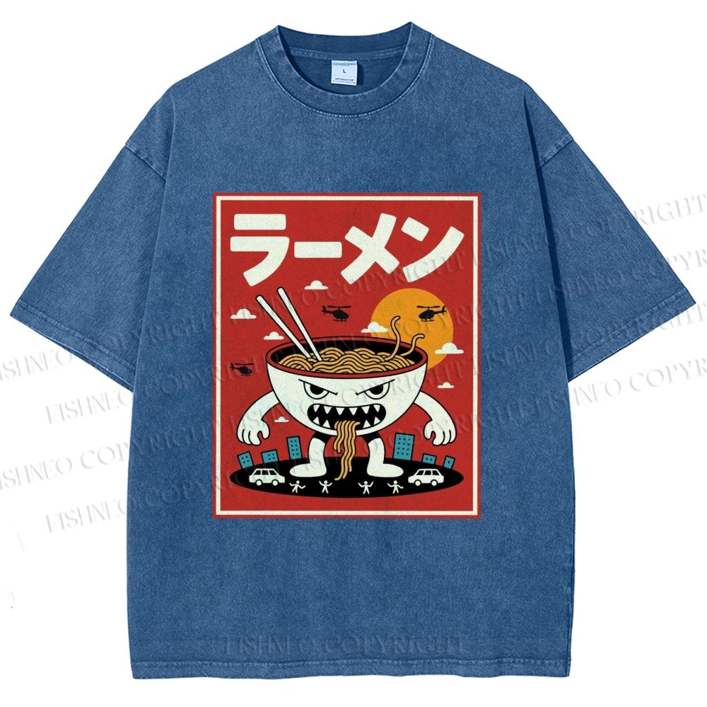 Unisex Ramen Printed Printed Washed Tee