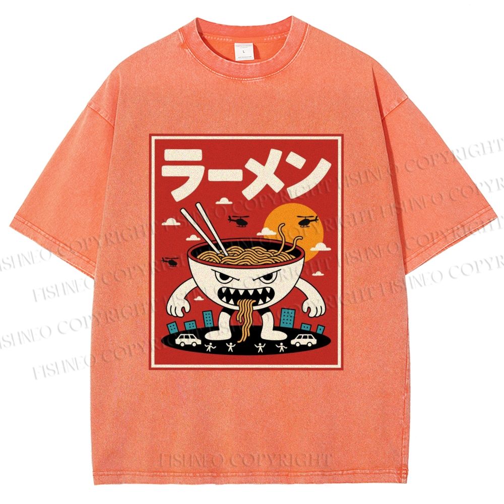 Unisex Ramen Printed Printed Washed Tee