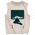 Unisex Floating Eye Mount Fuji Japanese Printed Washed Tank Top