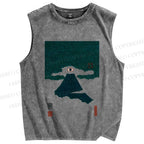 Unisex Floating Eye Mount Fuji Japanese Printed Washed Tank Top