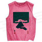 Unisex Floating Eye Mount Fuji Japanese Printed Washed Tank Top