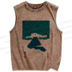 Unisex Floating Eye Mount Fuji Japanese Printed Washed Tank Top