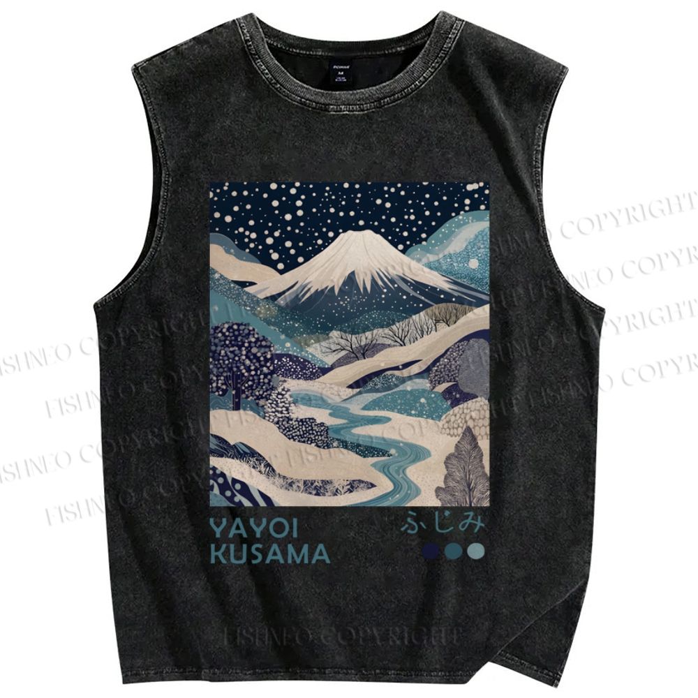 Unisex Yayoi Kusama Mount Fuji Printed Washed Tank Top