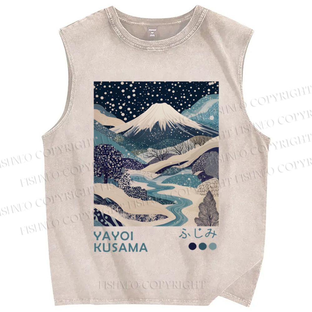 Unisex Yayoi Kusama Mount Fuji Printed Washed Tank Top