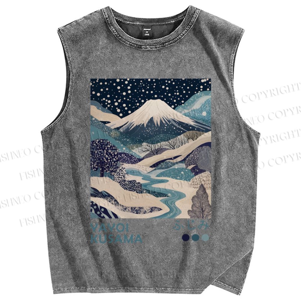 Unisex Yayoi Kusama Mount Fuji Printed Washed Tank Top