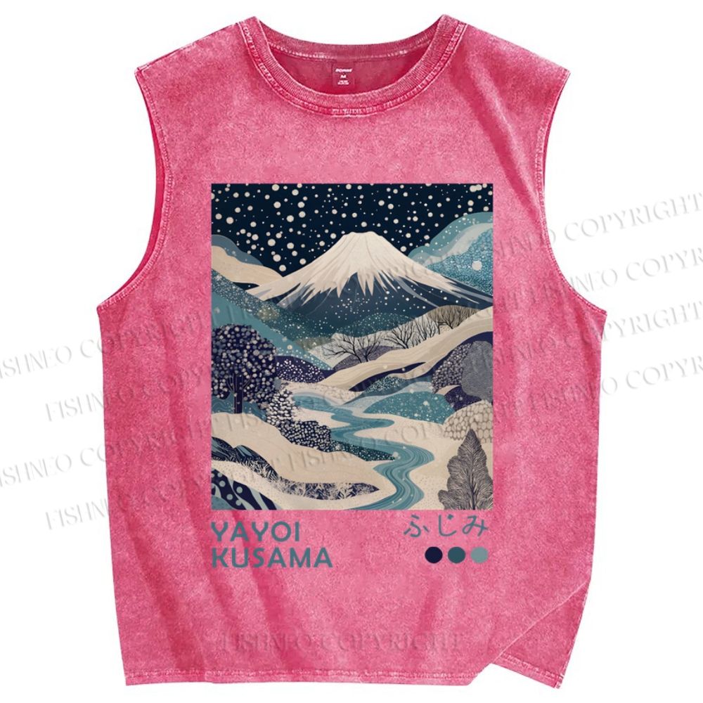Unisex Yayoi Kusama Mount Fuji Printed Washed Tank Top