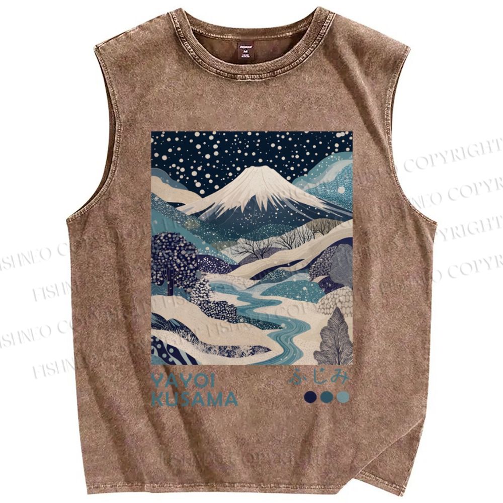 Unisex Yayoi Kusama Mount Fuji Printed Washed Tank Top