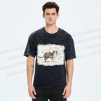Unisex Cat Scratching Stars Printed Washed Tee