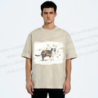 Unisex Cat Scratching Stars Printed Washed Tee