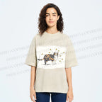 Unisex Cat Scratching Stars Printed Washed Tee