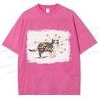 Unisex Cat Scratching Stars Printed Washed Tee