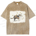 Unisex Cat Scratching Stars Printed Washed Tee