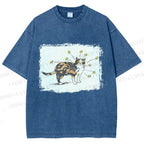 Unisex Cat Scratching Stars Printed Washed Tee