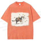 Unisex Cat Scratching Stars Printed Washed Tee