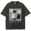 Unisex Rain on Cats Printed Washed Tee