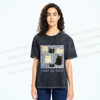 Unisex Rain on Cats Printed Washed Tee
