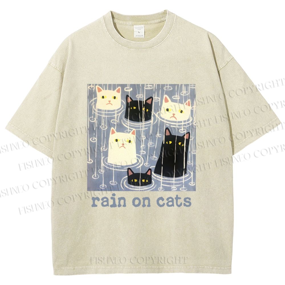 Unisex Rain on Cats Printed Washed Tee