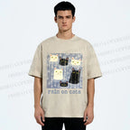 Unisex Rain on Cats Printed Washed Tee