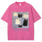 Unisex Rain on Cats Printed Washed Tee