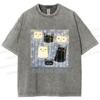 Unisex Rain on Cats Printed Washed Tee
