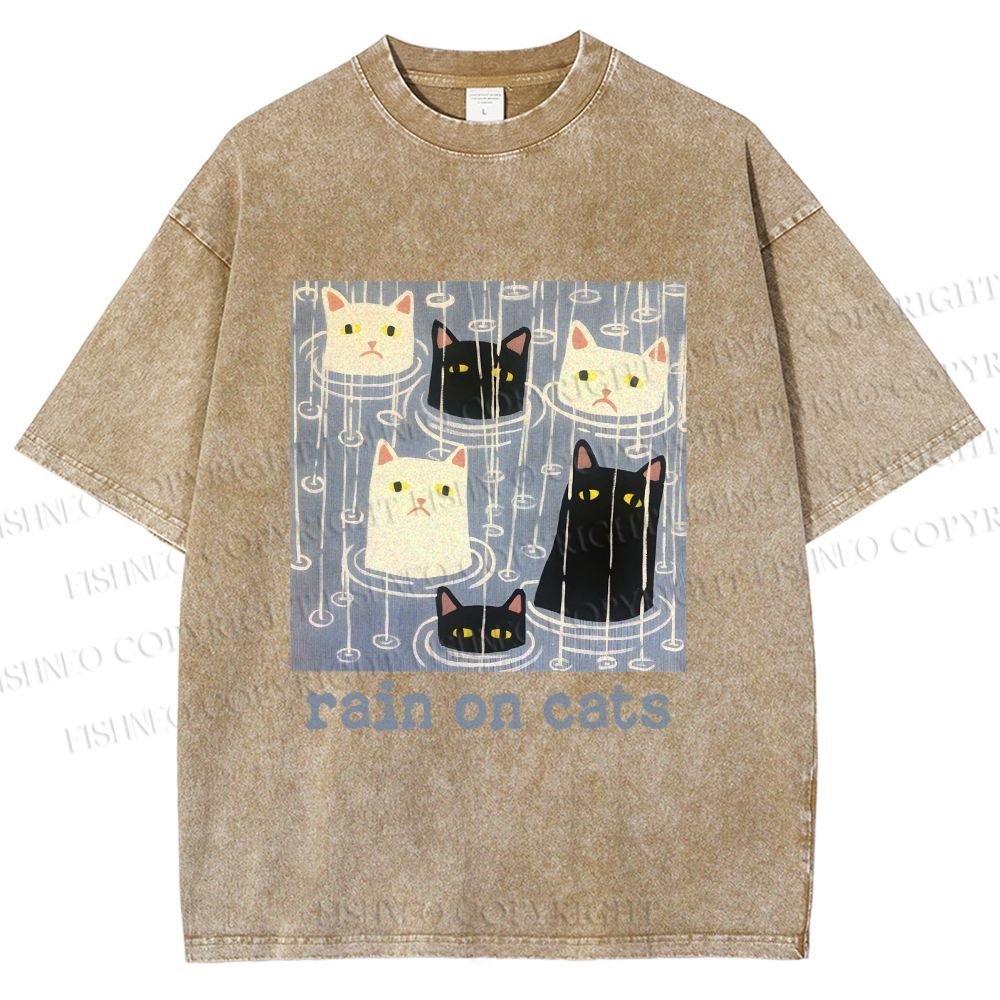 Unisex Rain on Cats Printed Washed Tee
