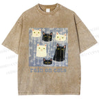 Unisex Rain on Cats Printed Washed Tee