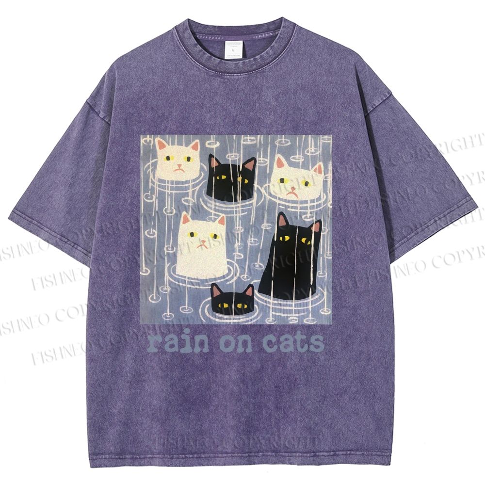 Unisex Rain on Cats Printed Washed Tee