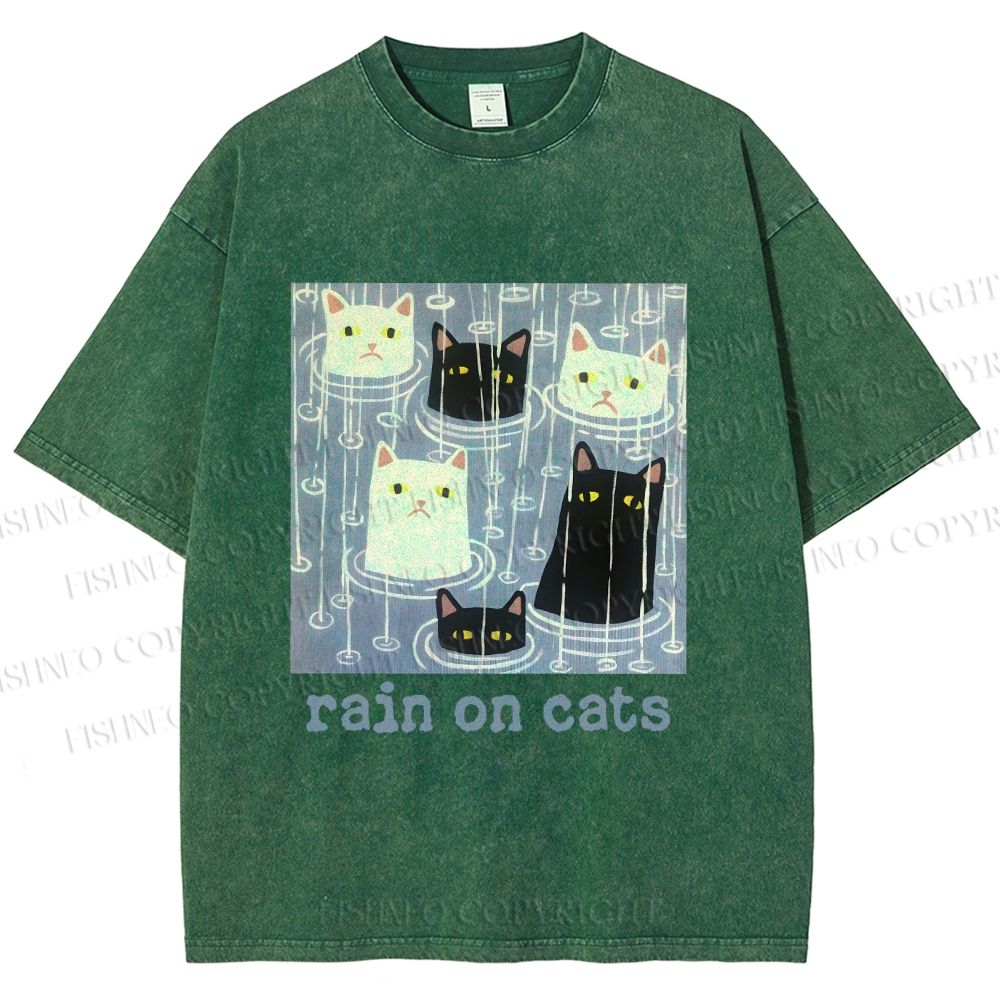 Unisex Rain on Cats Printed Washed Tee
