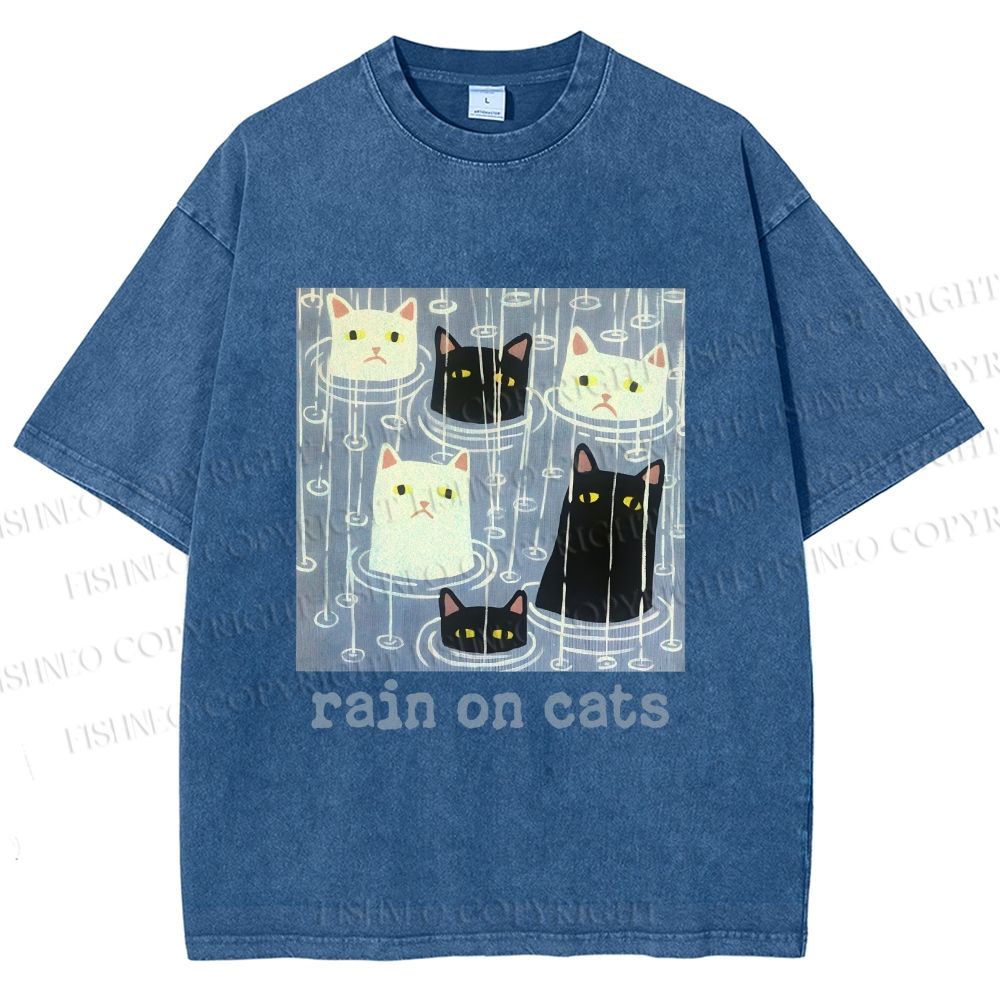 Unisex Rain on Cats Printed Washed Tee