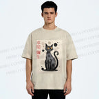 Unisex Yayoi Kusama Black Cat Printed Washed Tee