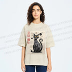 Unisex Yayoi Kusama Black Cat Printed Washed Tee