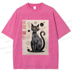 Unisex Yayoi Kusama Black Cat Printed Washed Tee