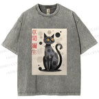 Unisex Yayoi Kusama Black Cat Printed Washed Tee