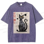 Unisex Yayoi Kusama Black Cat Printed Washed Tee