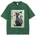 Unisex Yayoi Kusama Black Cat Printed Washed Tee