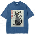 Unisex Yayoi Kusama Black Cat Printed Washed Tee