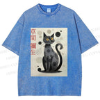 Unisex Yayoi Kusama Black Cat Printed Washed Tee