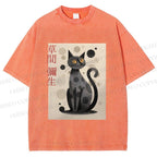 Unisex Yayoi Kusama Black Cat Printed Washed Tee