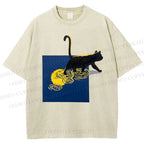 Unisex Shadow Walker Cat Printed Washed Tee