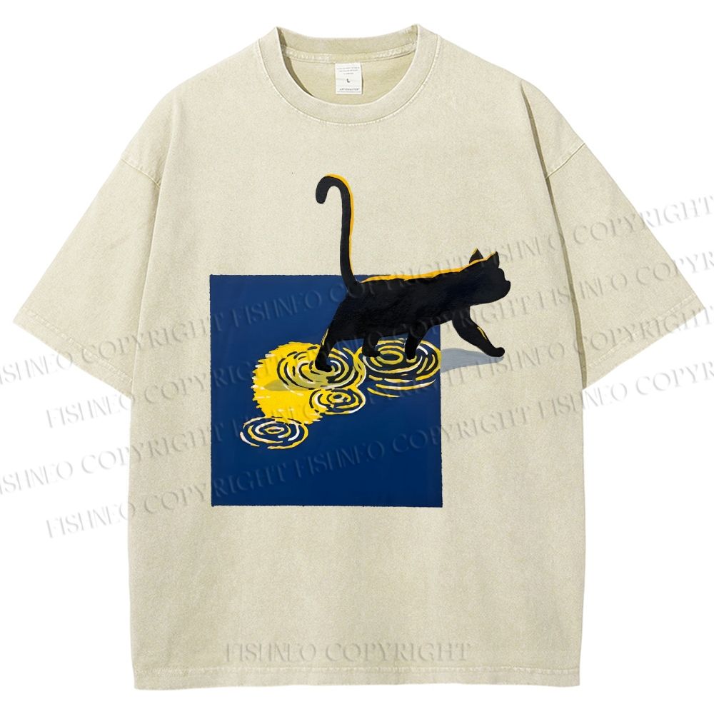 Unisex Shadow Walker Cat Printed Washed Tee