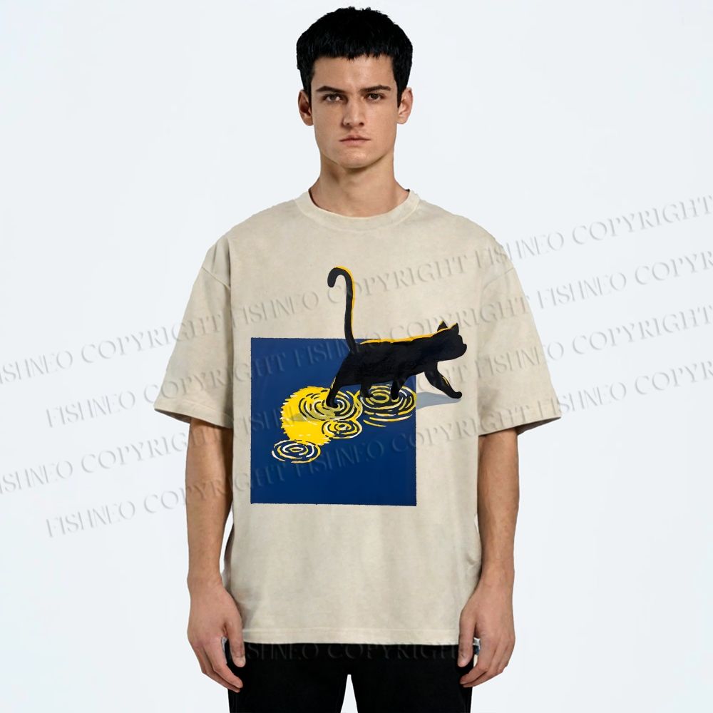 Unisex Shadow Walker Cat Printed Washed Tee