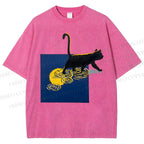 Unisex Shadow Walker Cat Printed Washed Tee